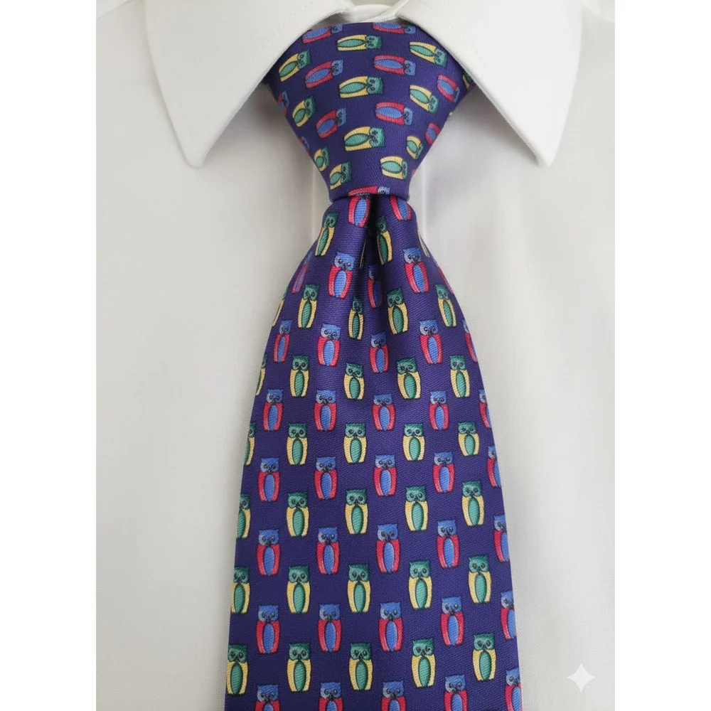 Jos A Bank purple green abstract owl silk tie - 57